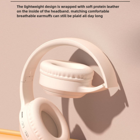 Off White and Orange Wireless Headphones - 400mAh, 16H Playtime, SD Card & Aux Support - Image 4