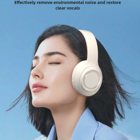 Off White and Orange Wireless Headphones - 400mAh, 16H Playtime, SD Card & Aux Support - Image 5