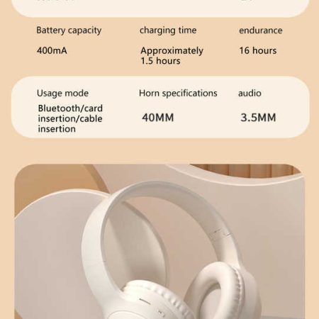 Off White and Orange Wireless Headphones - 400mAh, 16H Playtime, SD Card & Aux Support - Image 6