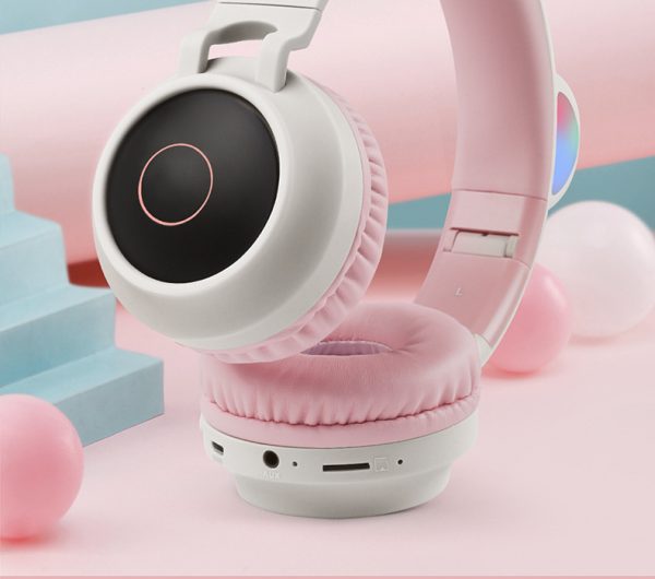 Adorable Cat Ear Wireless Headphones - Bluetooth 5.0, Foldable Design, Glowing RGB LED Lights - Cute Grey  Headset - Image 2