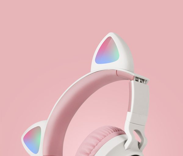 Adorable Cat Ear Wireless Headphones - Bluetooth 5.0, Foldable Design, Glowing RGB LED Lights - Cute Grey  Headset - Image 4