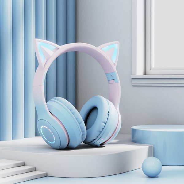 Blue Wireless Cat Ear Headphones with RGB Lights & Detachable Mic - Bluetooth 5.1 - Image 3