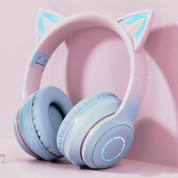 Green Wireless Cat Ear Headphones with RGB Lights & Detachable Mic - Bluetooth 5.1 - Image 2