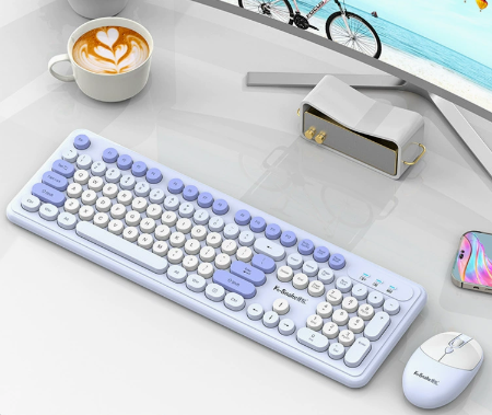 Blue Punk Color Wireless 2.4G Keyboard and Mouse Combo - Ergonomic Design with Long Battery Life