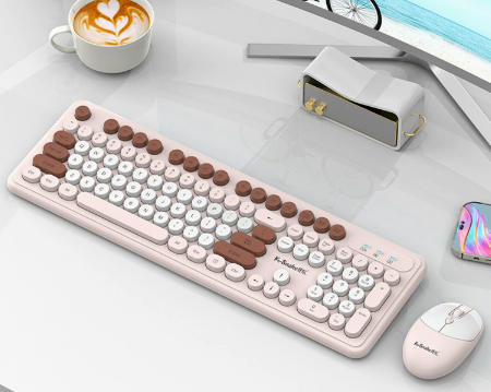 Coffee Punk Color Wireless 2.4G Keyboard and Mouse Combo - Ergonomic Design with Long Battery Life