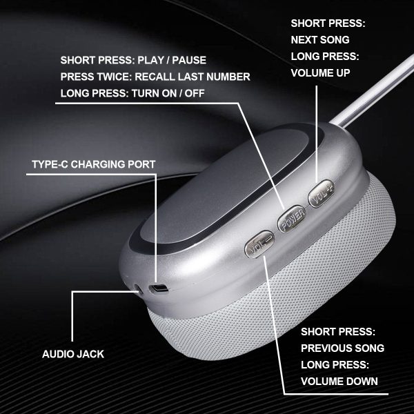 Black Comfortable Bluetooth Over-Ear Headphones - Soft Earmuffs, Foldable Design, Stereo Sound - Image 4