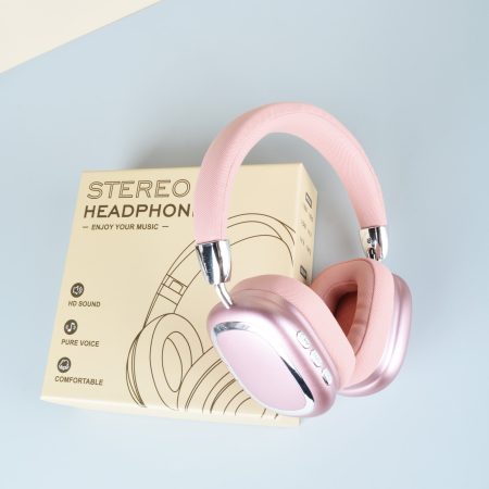Pink Comfortable Bluetooth Over-Ear Headphones - Soft Earmuffs, Foldable Design, Stereo Sound