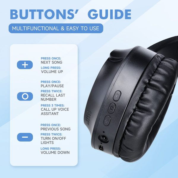 Blue Wireless Gaming Headphones with Lights - Foldable Design, 40mm Drivers, Comfortable - Image 3