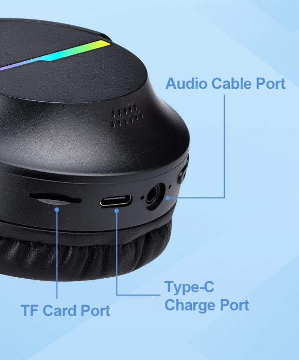 Blue Wireless Gaming Headphones with Lights - Foldable Design, 40mm Drivers, Comfortable - Image 6