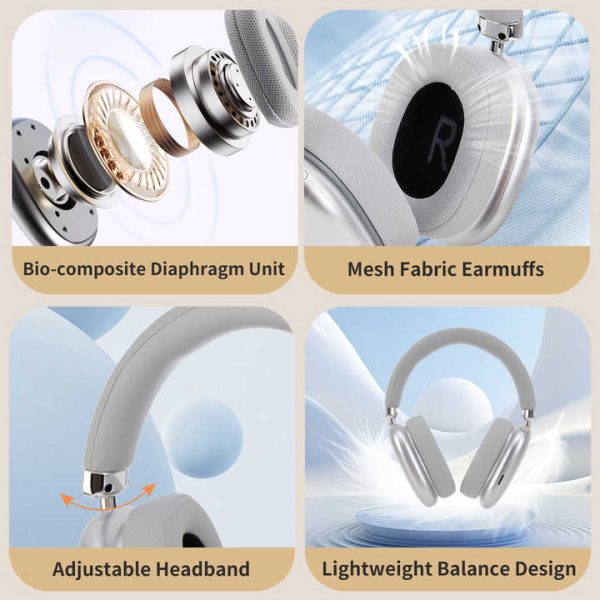 Silver Wireless Over-Ear Headphones - Bluetooth 5.3, Knob Control - Image 3