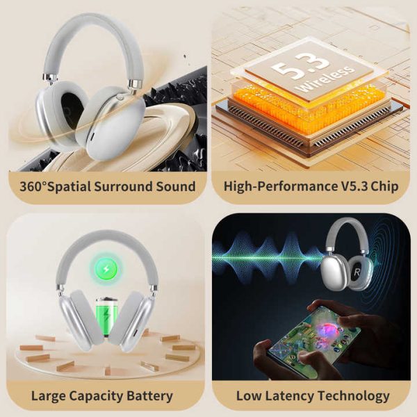 Silver Wireless Over-Ear Headphones - Bluetooth 5.3, Knob Control - Image 4