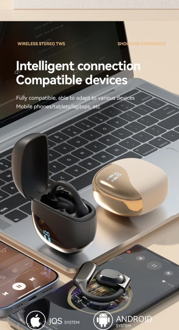 Gold Open Ear Bluetooth 5.3 Headphones - Non-In-Ear, Ear Hook, Wireless Sports - Image 6
