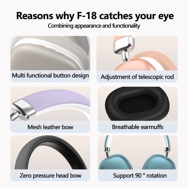 Beige Wireless Bluetooth Headphones - Over-Ear, Deep Bass, Foldable, Long Battery Life - Image 3