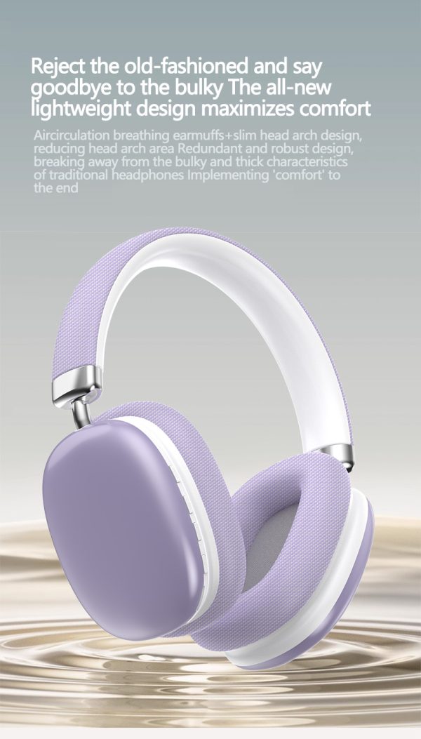 Beige Wireless Bluetooth Headphones - Over-Ear, Deep Bass, Foldable, Long Battery Life - Image 9