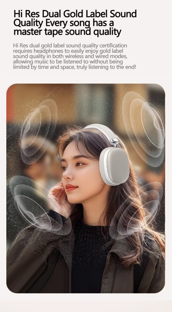 Beige Wireless Bluetooth Headphones - Over-Ear, Deep Bass, Foldable, Long Battery Life - Image 10