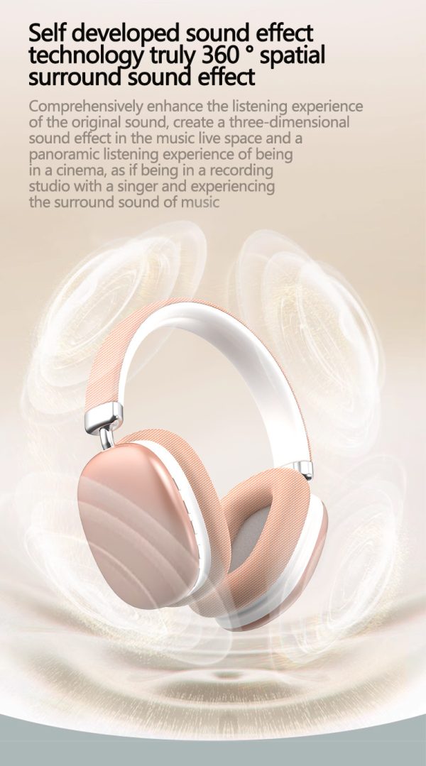 Beige Wireless Bluetooth Headphones - Over-Ear, Deep Bass, Foldable, Long Battery Life - Image 11