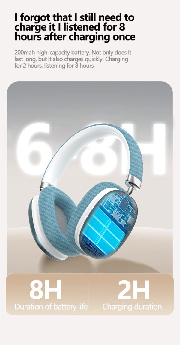 Beige Wireless Bluetooth Headphones - Over-Ear, Deep Bass, Foldable, Long Battery Life - Image 13