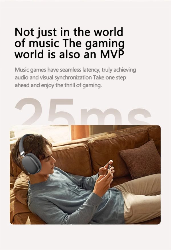 Beige Wireless Bluetooth Headphones - Over-Ear, Deep Bass, Foldable, Long Battery Life - Image 14