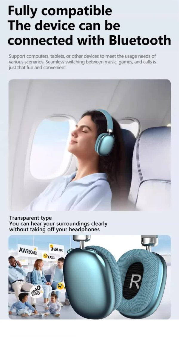 Blue Comfortable Over-Ear Headphones - Hi-Fi Sound, Long Battery, Swivel Control - Image 4