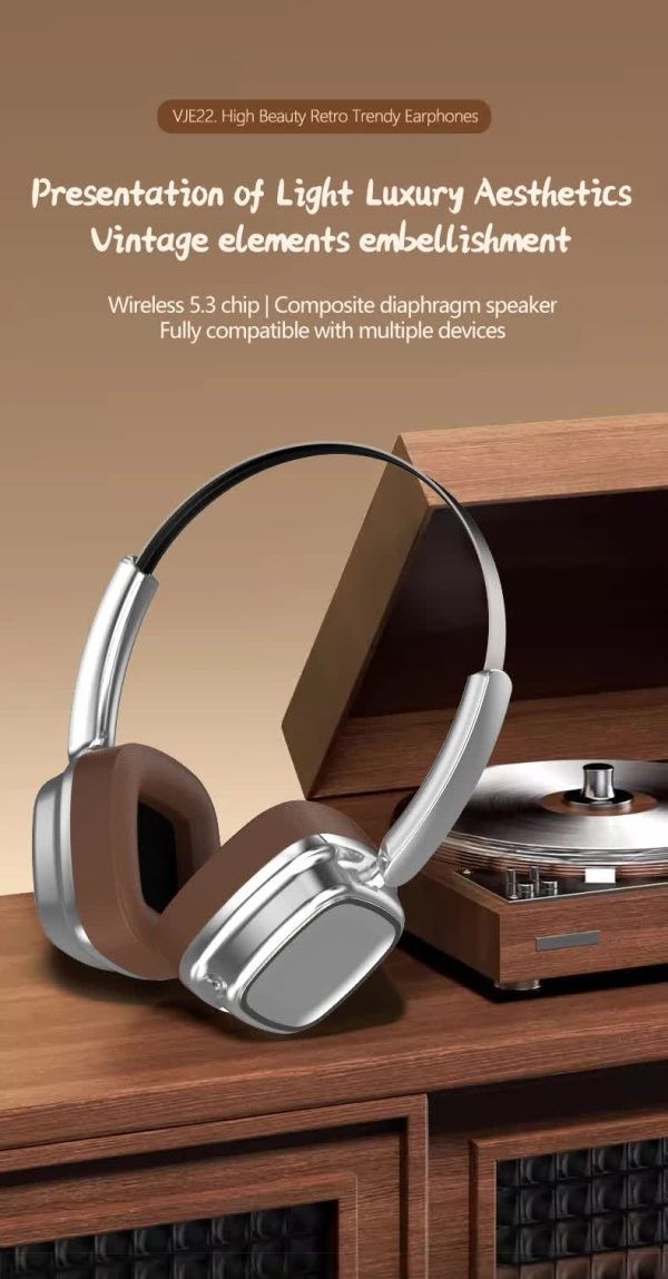 Black Compact Retro Headphones - Wireless Bluetooth, Deep Bass, Immersive Sound - Image 2