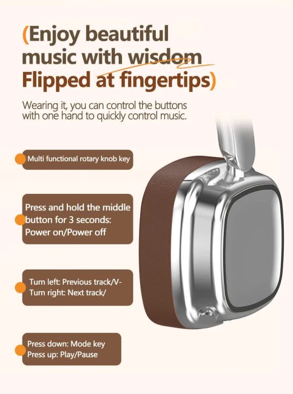 Beige Compact Retro Headphones - Wireless Bluetooth, Deep Bass, Immersive Sound - Image 9