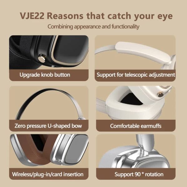 Beige Compact Retro Headphones - Wireless Bluetooth, Deep Bass, Immersive Sound - Image 10
