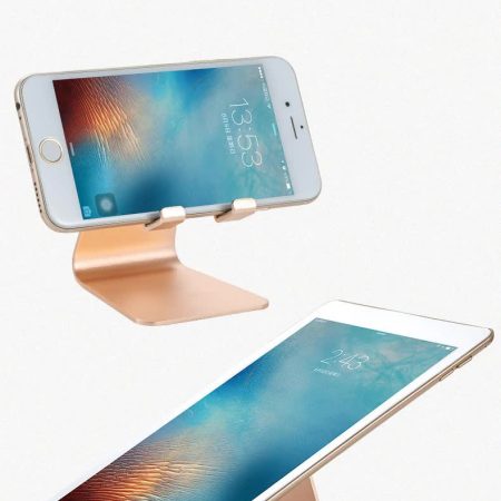 2 Pcs Gold Foldable Aluminum Alloy Phone & Tablet Stand - Adjustable Portable Desktop Holder - Image 7