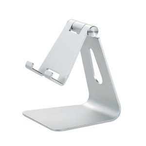 2 Pcs Silver Foldable Aluminum Alloy Phone & Tablet Stand - Adjustable Portable Desktop Holder - Image 1