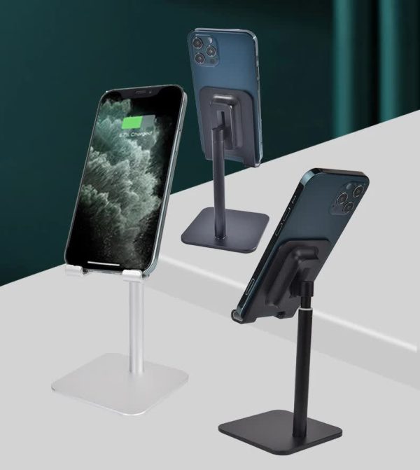 Silver Adjustable Aluminum Alloy Phone and Tablet Stand - Telescopic Desktop Holder for Live Streaming and Hands-Free Use - Image 7