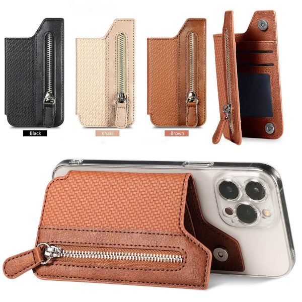 2 Pcs Blue Multifunction Stick-On Phone Wallet - PU Leather Card Holder with Zipper & Flip Cover - Image 2