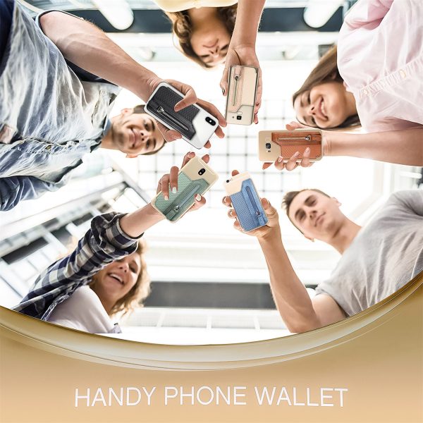 2 Pcs Brown Multifunction Stick-On Phone Wallet - PU Leather Card Holder with Zipper & Flip Cover - Image 13