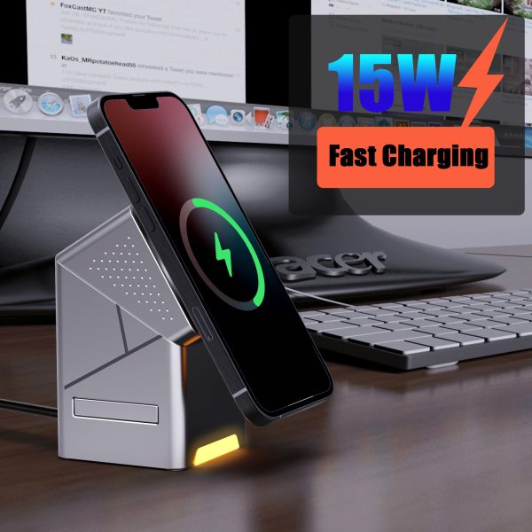 3-in-1 Wireless Charger with Magnetic Rotation - 15W Fast Charging Station for Phone, Watch, and Earbuds - Image 2