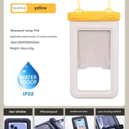 IPX8 Waterproof Phone Pouch with Inflatable Floating Layer,Touchscreen Dry Bag for Swimming(yellow)