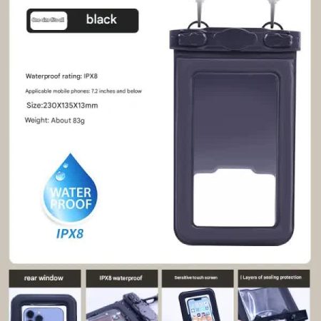IPX8 Waterproof Phone Pouch with Inflatable Floating Layer,Touchscreen Dry Bag for Swimming(black)