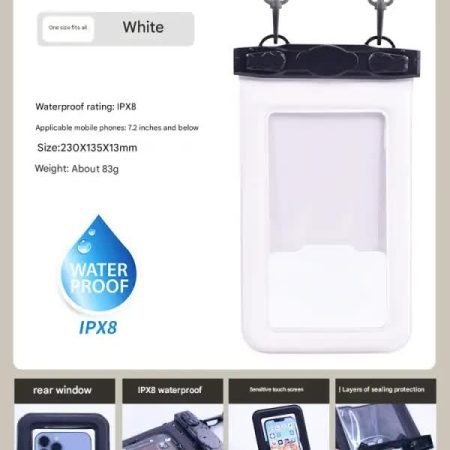 IPX8 Waterproof Phone Pouch with Inflatable Floating Layer,Touchscreen Dry Bag for Swimming(white)