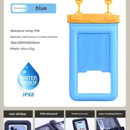 IPX8 Waterproof Phone Pouch with Inflatable Floating Layer,Touchscreen Dry Bag for Swimming(blue)