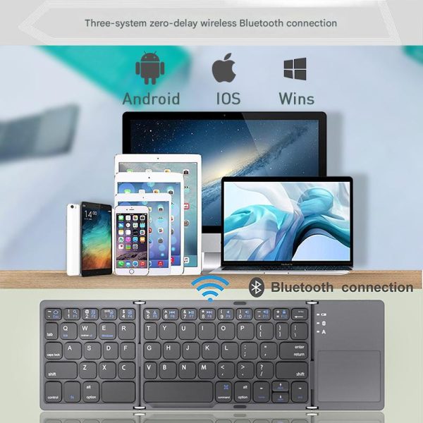 White Tri-Fold Bluetooth Keyboard with Touchpad - Multi-Device Compatible (iOS/Android/Win) - Image 2