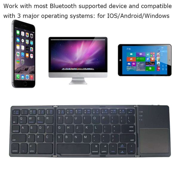 White Tri-Fold Bluetooth Keyboard with Touchpad - Multi-Device Compatible (iOS/Android/Win) - Image 3