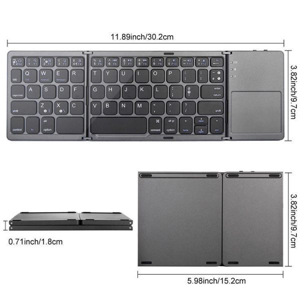 White Tri-Fold Bluetooth Keyboard with Touchpad - Multi-Device Compatible (iOS/Android/Win) - Image 8