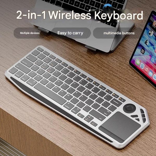 Silver And Black Slim Multi-Device Bluetooth Keyboard with Integrated Touchpad - Rechargeable Wireless Combo for PC Laptop Tablet Phone - Image 3