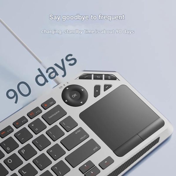 Silver And Black Slim Multi-Device Bluetooth Keyboard with Integrated Touchpad - Rechargeable Wireless Combo for PC Laptop Tablet Phone - Image 5