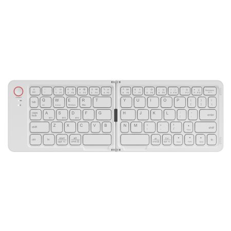 White Ultra-Slim Foldable Bluetooth Keyboard - Portable Wireless Rechargeable Travel Keyboard for iOS Android Windows Devices