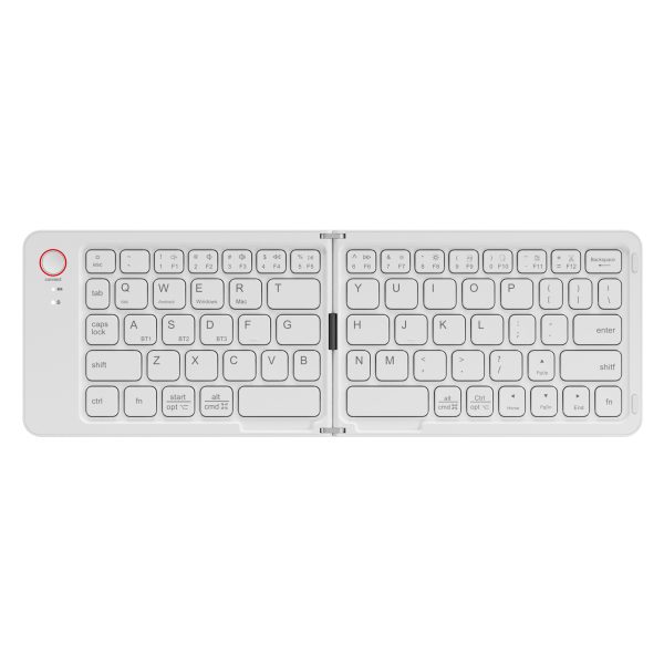 White Ultra-Slim Foldable Bluetooth Keyboard - Portable Wireless Rechargeable Travel Keyboard for iOS Android Windows Devices