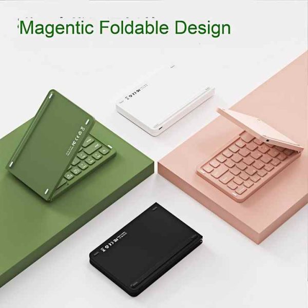 White Ultra-Slim Foldable Bluetooth Keyboard - Portable Wireless Rechargeable Travel Keyboard for iOS Android Windows Devices - Image 3