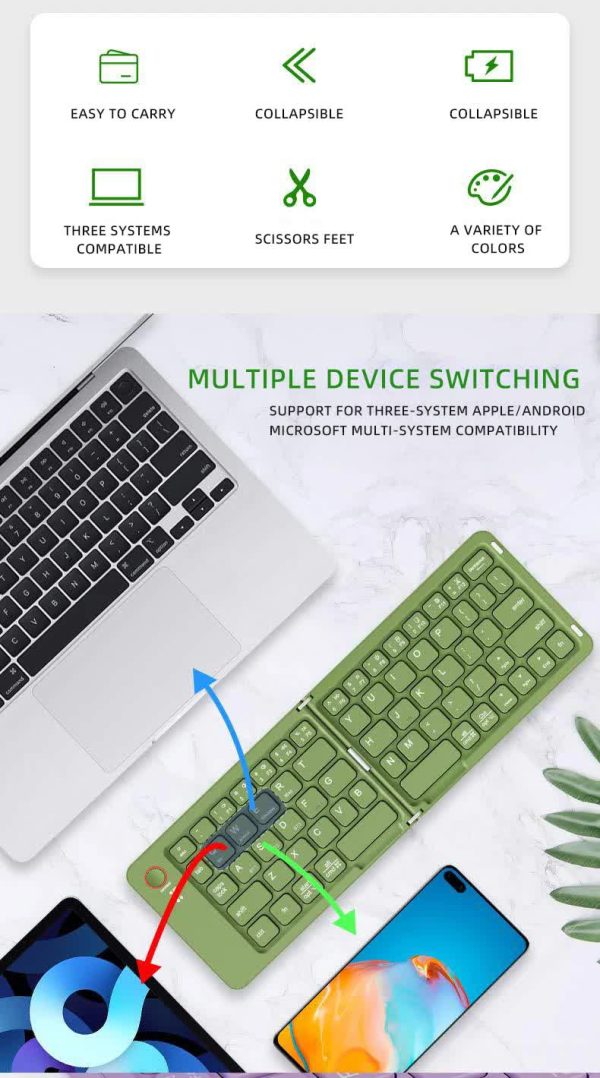 White Ultra-Slim Foldable Bluetooth Keyboard - Portable Wireless Rechargeable Travel Keyboard for iOS Android Windows Devices - Image 6