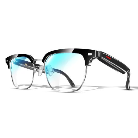 Black Half Frame Anti-blue Light Smart Audio Glasses with Bluetooth 5.0 - Open-Ear Directional Sound, Anti-Blue Light Lenses, IP65 Water Resistant