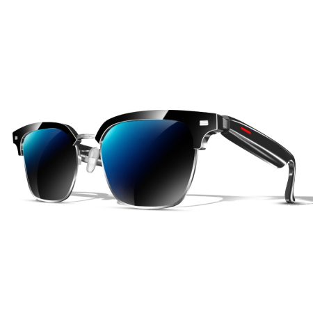Black Half Frame Sunglasses Smart Audio Glasses with Bluetooth 5.0 - Open-Ear Directional Sound, Anti-Blue Light Lenses, IP65 Water Resistant