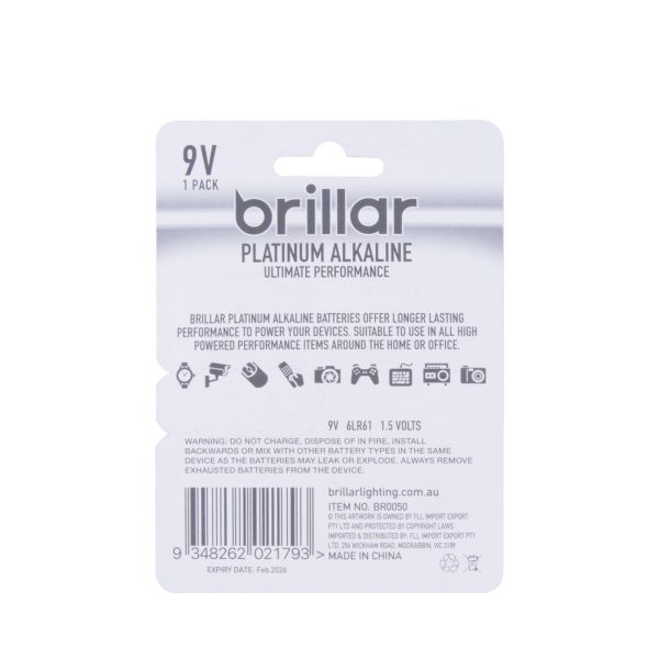 2 Pack Brillar 9V Platinum Alkaline Battery - Image 2
