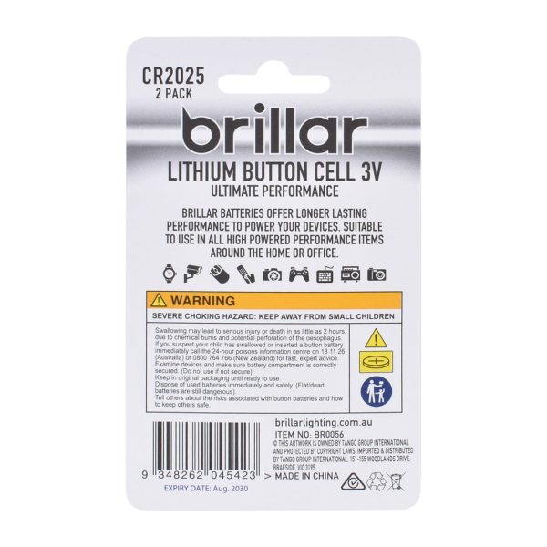 Brillar CR2025 Lithium Button Cell 2pk - Image 3