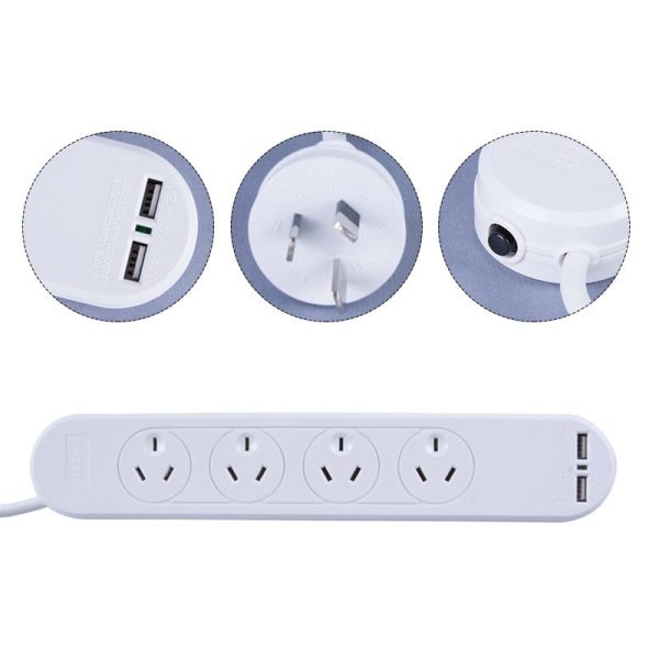 4 Outlet Powerboard With Surge Protection and Dual USB Charger - Image 3